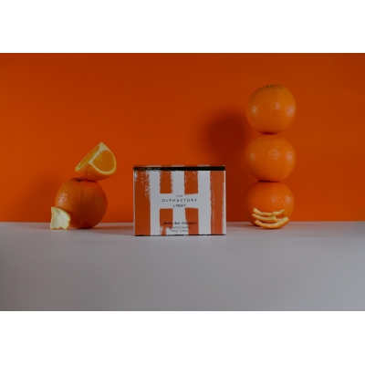 Jardin des Orangers, Ριγέ Φυτικό αρωματικό κερί 320gr σε χειροποίητο δοχείο - The Olphactory