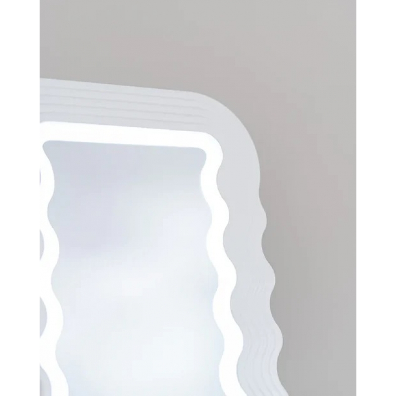Λευκός Κυματιστός Καθρέφτης με Led φωτισμό & κουμπί αφής, Siena - Flamingueo
