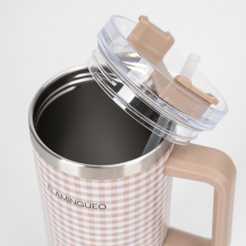 Μπέζ Gingham Καρό Μπουκάλι Θερμός 1.18L από ανοξείδωτο ατσάλι - Flamingueo Μπέζ Gingham Καρό Μπουκάλι Θερμός 1.18L από ανοξείδωτο ατσάλι - Flamingueo