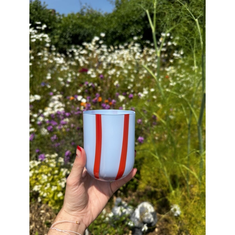 Γυάλινο ριγέ ποτήρι Blue & Red, Atina - Maegen Γυάλινο ριγέ ποτήρι Blue & Red, Atina - Maegen