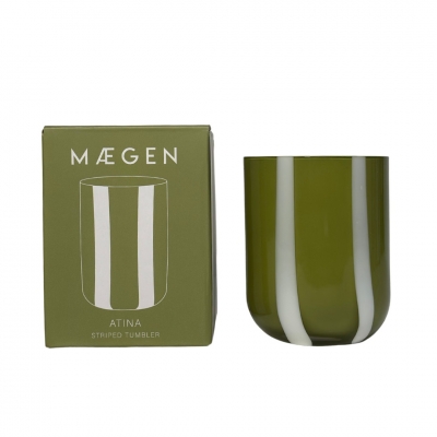 Γυάλινο ριγέ ποτήρι Olive & White, Atina - Maegen