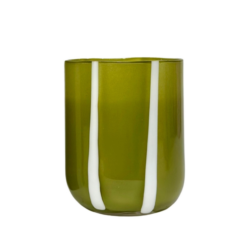 Γυάλινο ριγέ ποτήρι Olive & White, Atina - Maegen