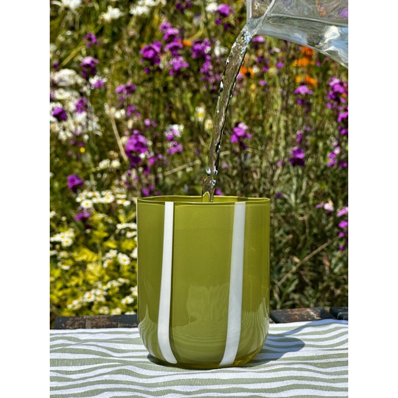 Γυάλινο ριγέ ποτήρι Olive & White, Atina - Maegen