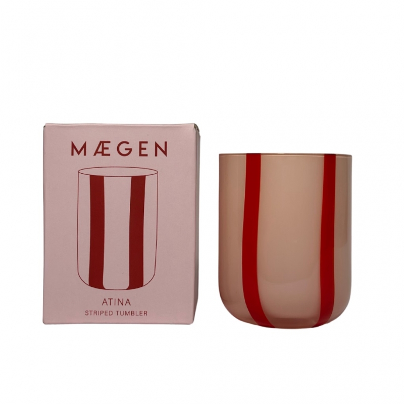 Γυάλινο ριγέ ποτήρι Pink & Red, Atina - Maegen