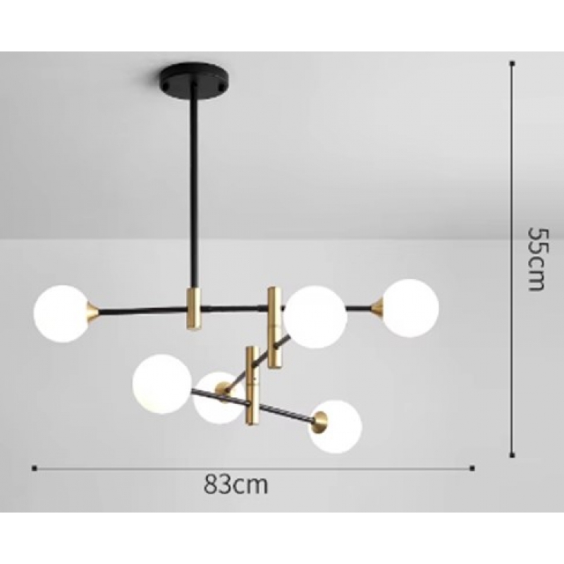 SE21-HA-6 HARUTO BLACK AND GOLD PENDANT OPAL 70x70x60cm E27x6 MAX60W IP20 2 YEARS WARRANTY