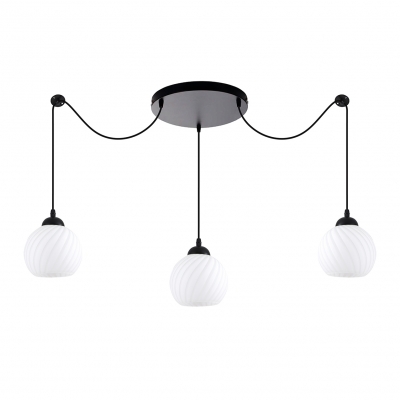KQ 8865-3A SWIRL BLACK PENDANT WITH WHITE GLASSES Ε3