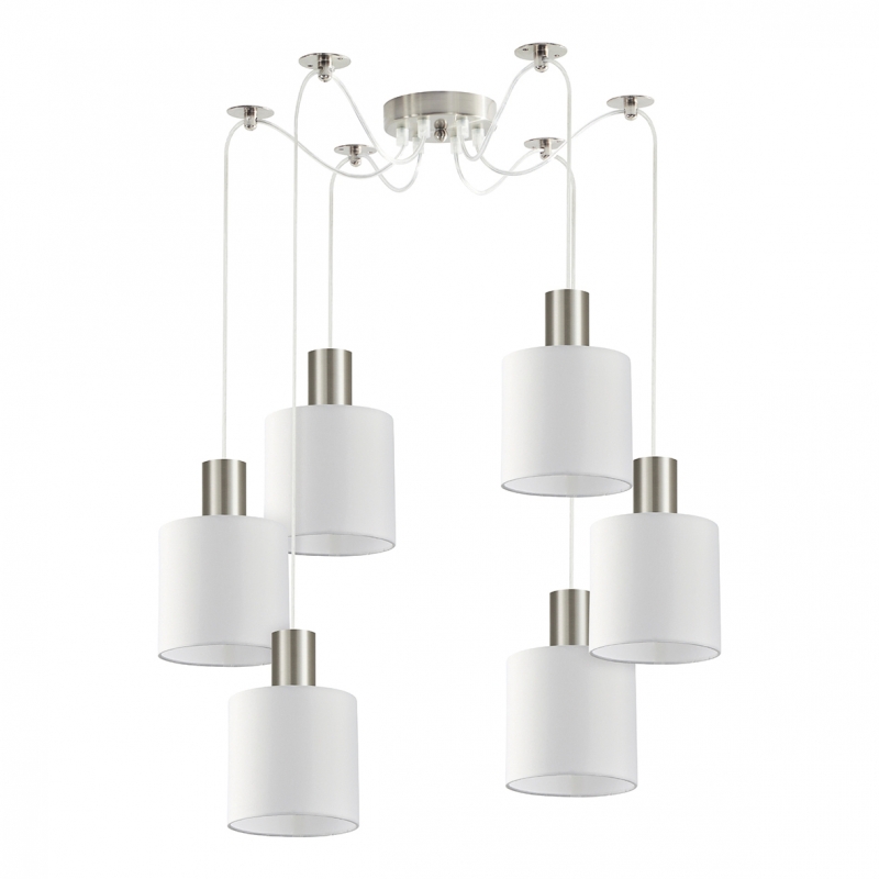 SE21-NM-4-NM6-SH1 ADEPT TUBE Nickel Matt Pendant White Fabric Shade+ SE21-NM-4-NM6-SH1 ADEPT TUBE Nickel Matt Pendant White Fabric Shade+