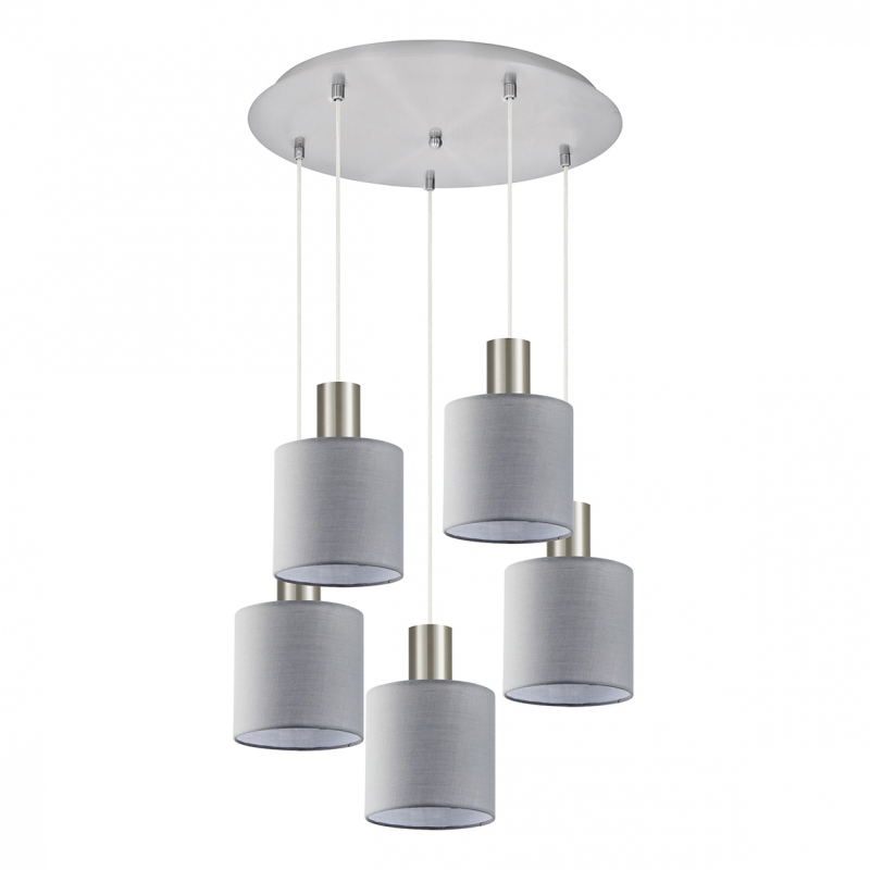SE21-NM-4-5NM-SH2 ADEPT TUBE Nickel Matt Pendant Grey Fabric Shade+ SE21-NM-4-5NM-SH2 ADEPT TUBE Nickel Matt Pendant Grey Fabric Shade+
