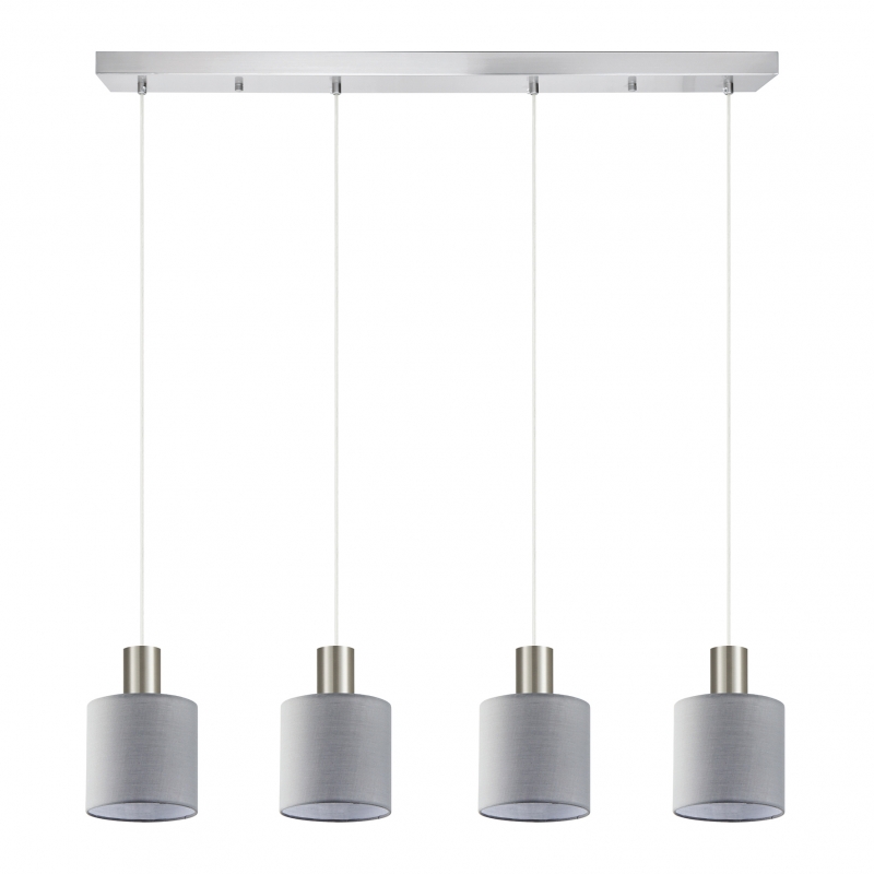 SE21-NM-4-4NM-SH2 ADEPT TUBE Nickel Matt Pendant Grey Fabric Shade+ SE21-NM-4-4NM-SH2 ADEPT TUBE Nickel Matt Pendant Grey Fabric Shade+