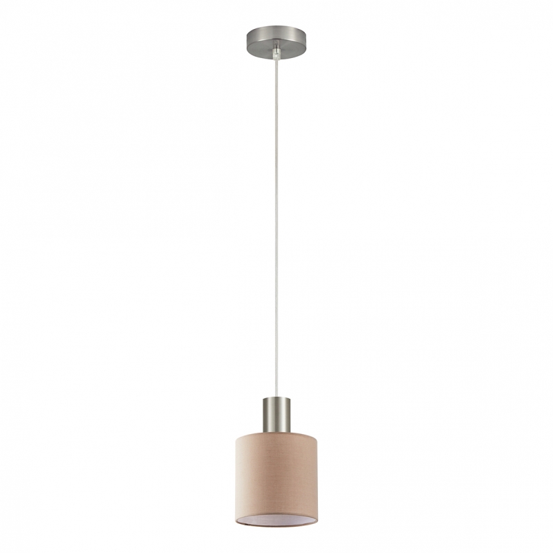 SE21-NM-4-SH3 ADEPT TUBE Nickel Matt Pendant Brown Fabric Shade+