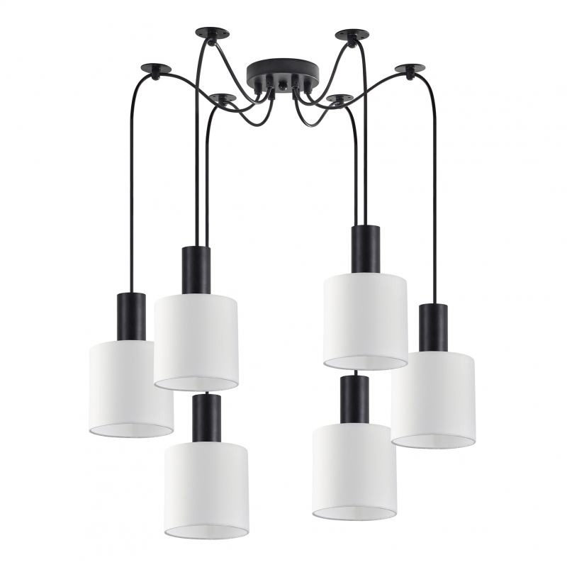 SE21-BL-4-BL6-SH1 ADEPT TUBE Black Pendant White Fabric Shade+ SE21-BL-4-BL6-SH1 ADEPT TUBE Black Pendant White Fabric Shade+