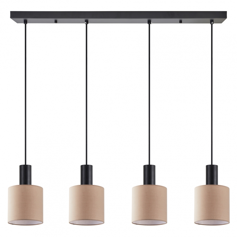 SE21-BL-4-4BL-SH3 ADEPT TUBE Black Pendant Brown Fabric Shade+