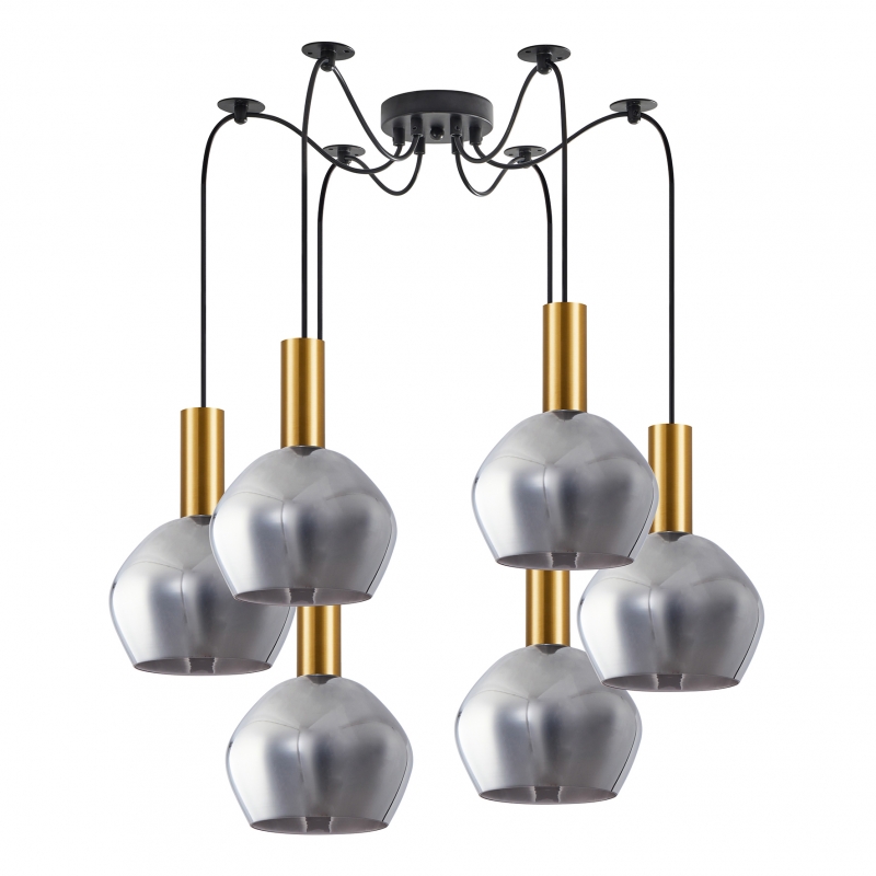 SE21-GM-4-BL6-GL2 ADEPT  TUBE Gold Matt Pendant Smoked Glass+