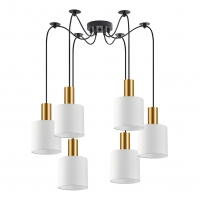 SE21-GM-4-BL6-SH1 ADEPT TUBE Gold Matt Pendant White Fabric Shade+ SE21-GM-4-BL6-SH1 ADEPT TUBE Gold Matt Pendant White Fabric Shade+