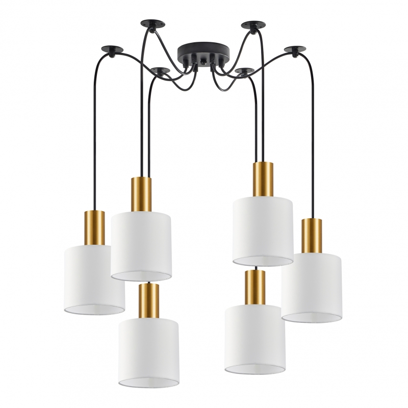 SE21-GM-4-BL6-SH1 ADEPT TUBE Gold Matt Pendant White Fabric Shade+ SE21-GM-4-BL6-SH1 ADEPT TUBE Gold Matt Pendant White Fabric Shade+