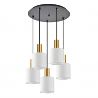 SE21-GM-4-5BL-SH1 ADEPT TUBE Gold Matt Pendant White Fabric Shade+
