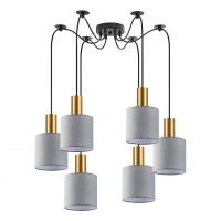 SE21-GM-4-BL6-SH2 ADEPT TUBE Gold Matt Pendant Grey Fabric Shade+ SE21-GM-4-BL6-SH2 ADEPT TUBE Gold Matt Pendant Grey Fabric Shade+