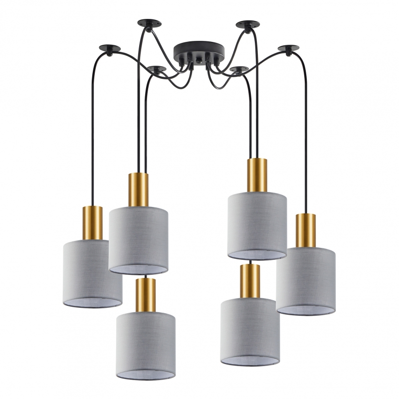SE21-GM-4-BL6-SH2 ADEPT TUBE Gold Matt Pendant Grey Fabric Shade+ SE21-GM-4-BL6-SH2 ADEPT TUBE Gold Matt Pendant Grey Fabric Shade+