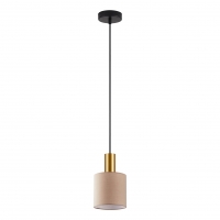 SE21-GM-4-SH3 ADEPT TUBE Gold Matt Pendant Brown Fabric Shade+