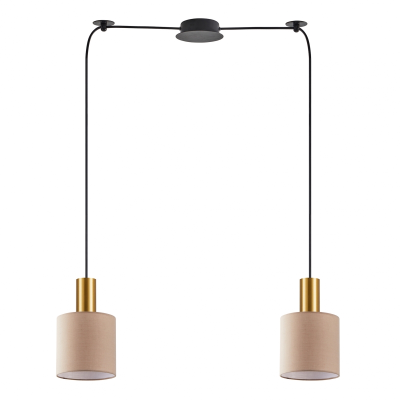 SE21-GM-4-BL2-SH3 ADEPT TUBE Gold Matt Pendant Brown Fabric Shade+