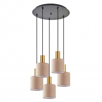 SE21-GM-4-5BL-SH3 ADEPT  TUBE Gold Matt Pendant Brown Fabric Shade+