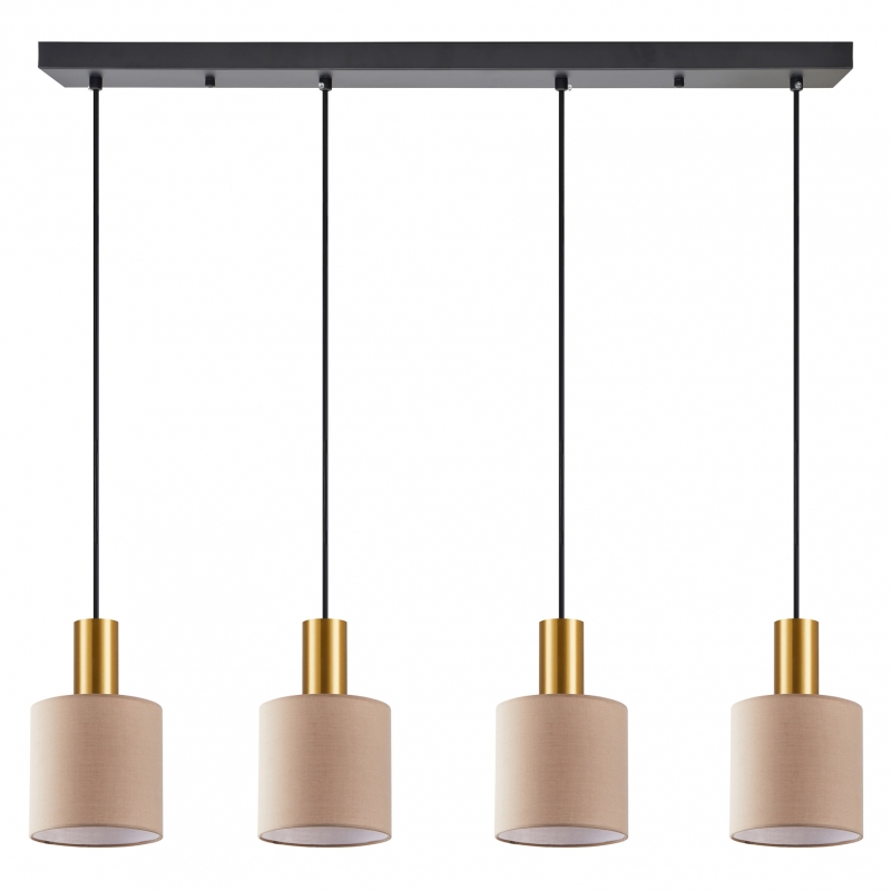 SE21-GM-4-4BL-SH3 ADEPT TUBE Gold Matt Pendant Brown Fabric Shade+ SE21-GM-4-4BL-SH3 ADEPT TUBE Gold Matt Pendant Brown Fabric Shade+
