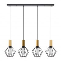SE21-GM-4-4BL-GR1 ADEPT TUBE Gold Matt Pendant Black Metal Grid+