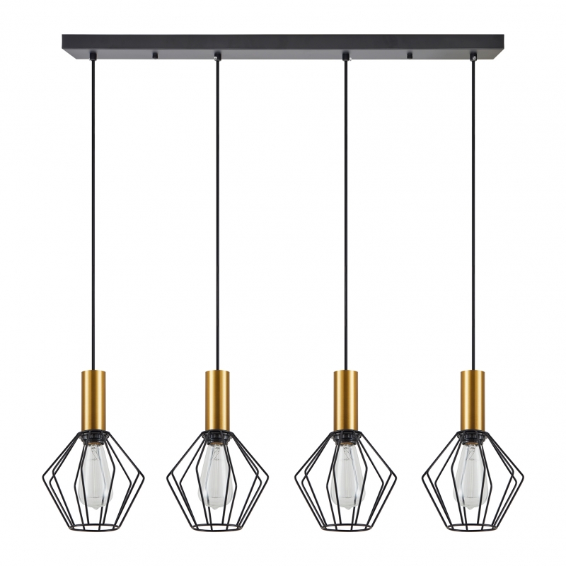 SE21-GM-4-4BL-GR1 ADEPT TUBE Gold Matt Pendant Black Metal Grid+