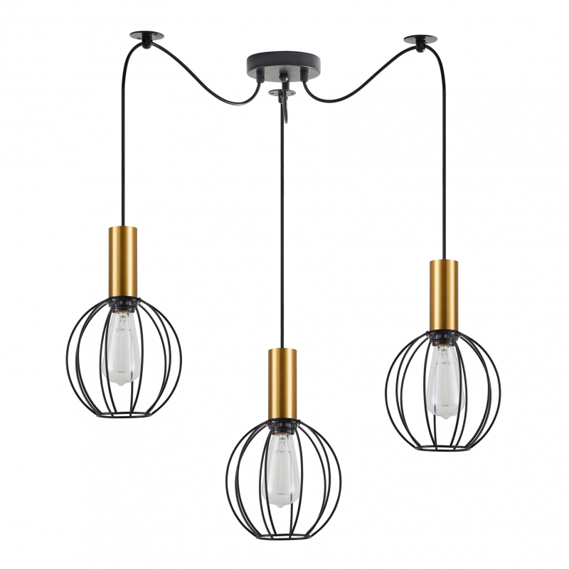SE21-GM-4-BL3-GR1 ADEPT TUBE Gold Matt Pendant Black Metal Grid+