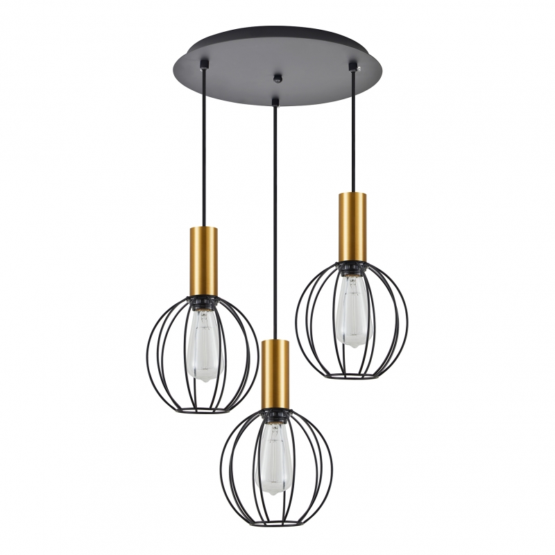 SE21-GM-4-3BL-GR1  ADEPT TUBE Gold Matt Pendant Black Metal Grid+