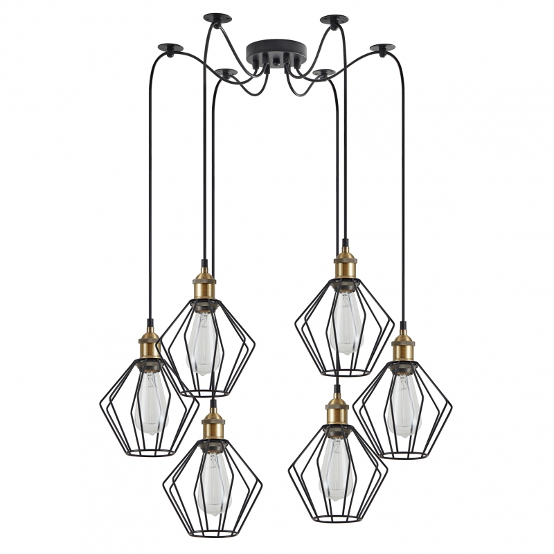 SE21-BR-10-BL6-GR1 MAGNUM Bronze Metal Pendant Black Metal Grid with Black Fabric Cable+ SE21-BR-10-BL6-GR1 MAGNUM Bronze Metal Pendant Black Metal Grid with Black Fabric Cable+