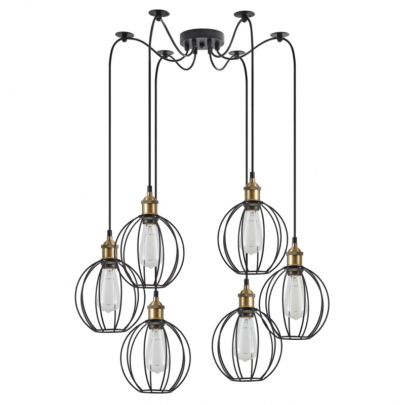 SE21-BR-10-BL6-GR2 MAGNUM Bronze Metal Pendant Black Metal Grid with Black Fabric Cable+