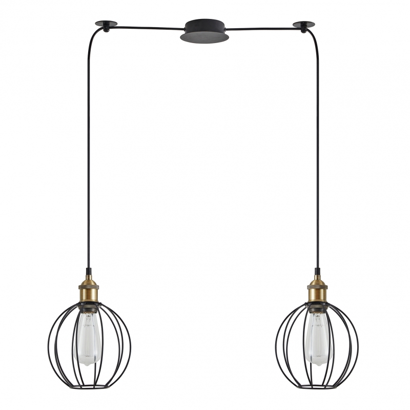 SE21-BR-10-BL2-GR2 MAGNUM Bronze Metal Pendant Black Metal Grid with Black Fabric Cable+ SE21-BR-10-BL2-GR2 MAGNUM Bronze Metal Pendant Black Metal Grid with Black Fabric Cable+