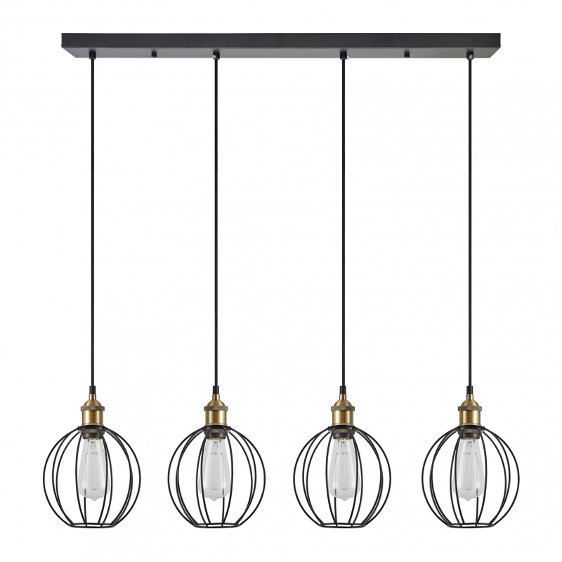 SE21-BR-10-4BL-GR2 MAGNUM Bronze Metal Pendant Black Metal Grid with Black Fabric Cable+