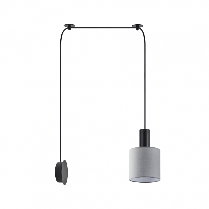 SE21-BL-4-NM1W-SH2 ADEPT TUBE Black Matt Wall Lamp Grey Fabric Shade+ SE21-BL-4-NM1W-SH2 ADEPT TUBE Black Matt Wall Lamp Grey Fabric Shade+