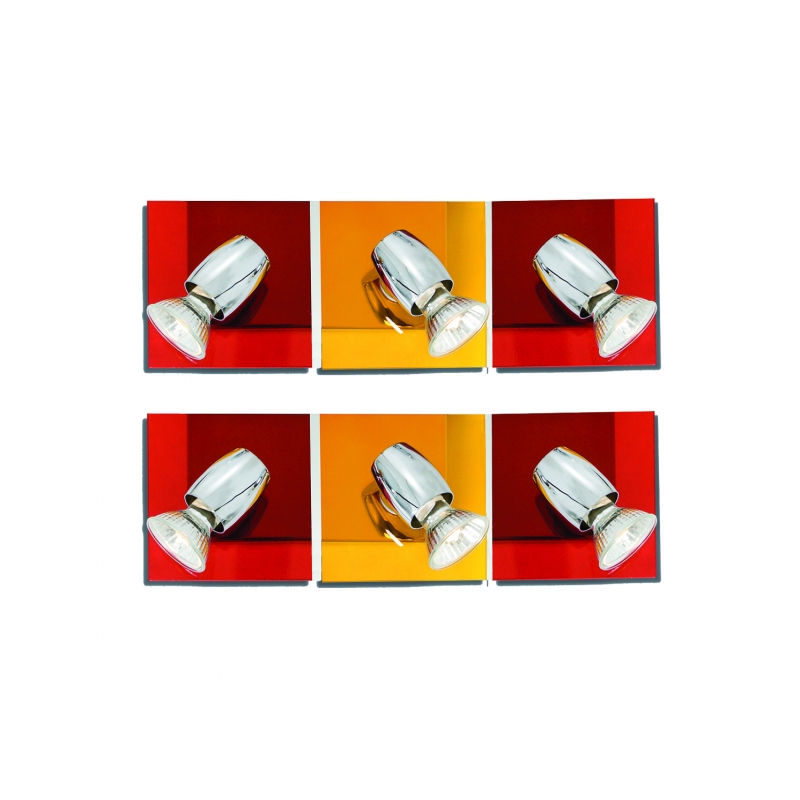 GU1094J-3B (x2) Colours Spot Packet Chrome metal rotating spot with decorative red and yellow g GU1094J-3B (x2) Colours Spot Packet Chrome metal rotating spot with decorative red and yellow g