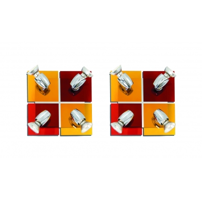 GU1094J-4B (x2) Colours Spot Packet Chrome metal rotating spot with decorative red and yellow g GU1094J-4B (x2) Colours Spot Packet Chrome metal rotating spot with decorative red and yellow g