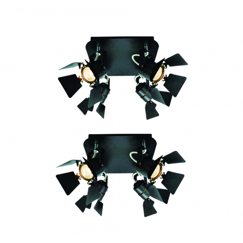 GU12015A-4R (x2) Mystik Packet Metal black ceiling lamp with rotating heads+ GU12015A-4R (x2) Mystik Packet Metal black ceiling lamp with rotating heads+