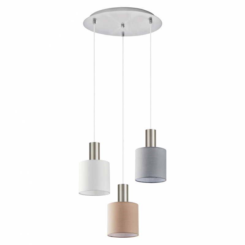 SE21-NM-4-3BL-SH123 ADEPT FLEX Nickel Matt Pendant White, Grey, Brown Fabric Shade+ SE21-NM-4-3BL-SH123 ADEPT FLEX Nickel Matt Pendant White, Grey, Brown Fabric Shade+