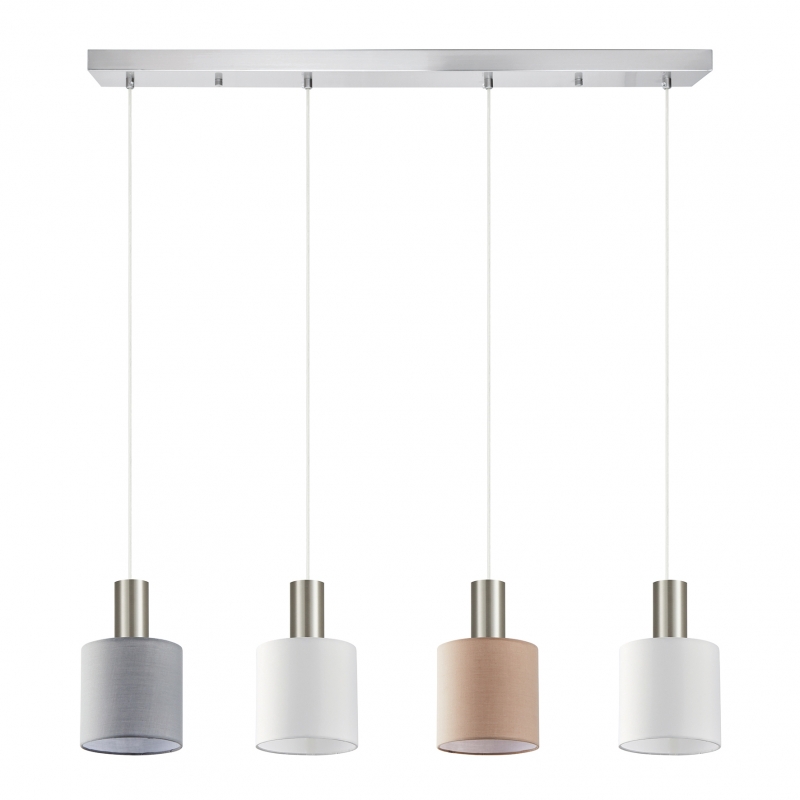 SE21-NM-4-4BL-SH123 ADEPT FLEX Nickel Matt Pendant White, Grey, Brown Fabric Shade+ SE21-NM-4-4BL-SH123 ADEPT FLEX Nickel Matt Pendant White, Grey, Brown Fabric Shade+