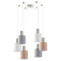 SE21-NM-4-BL6-SH12 ADEPT FLEX Nickel Matt Pendant White, Grey, Brown Fabric Shade+ SE21-NM-4-BL6-SH12 ADEPT FLEX Nickel Matt Pendant White, Grey, Brown Fabric Shade+