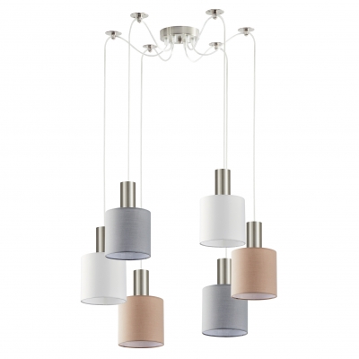 SE21-NM-4-BL6-SH12  ADEPT FLEX Nickel Matt Pendant White, Grey, Brown Fabric Shade+