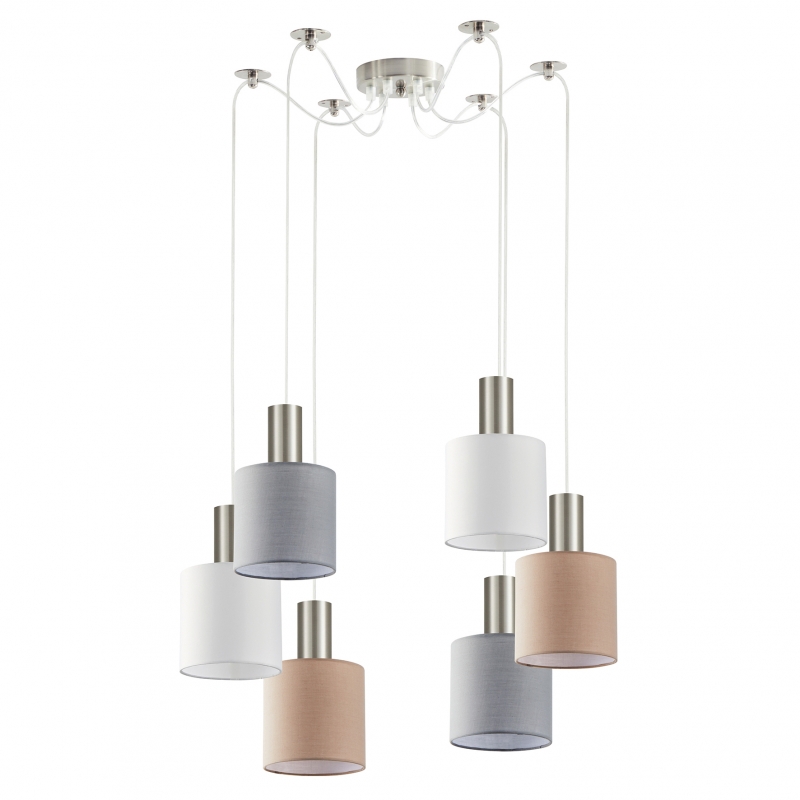 SE21-NM-4-BL6-SH12 ADEPT FLEX Nickel Matt Pendant White, Grey, Brown Fabric Shade+ SE21-NM-4-BL6-SH12 ADEPT FLEX Nickel Matt Pendant White, Grey, Brown Fabric Shade+