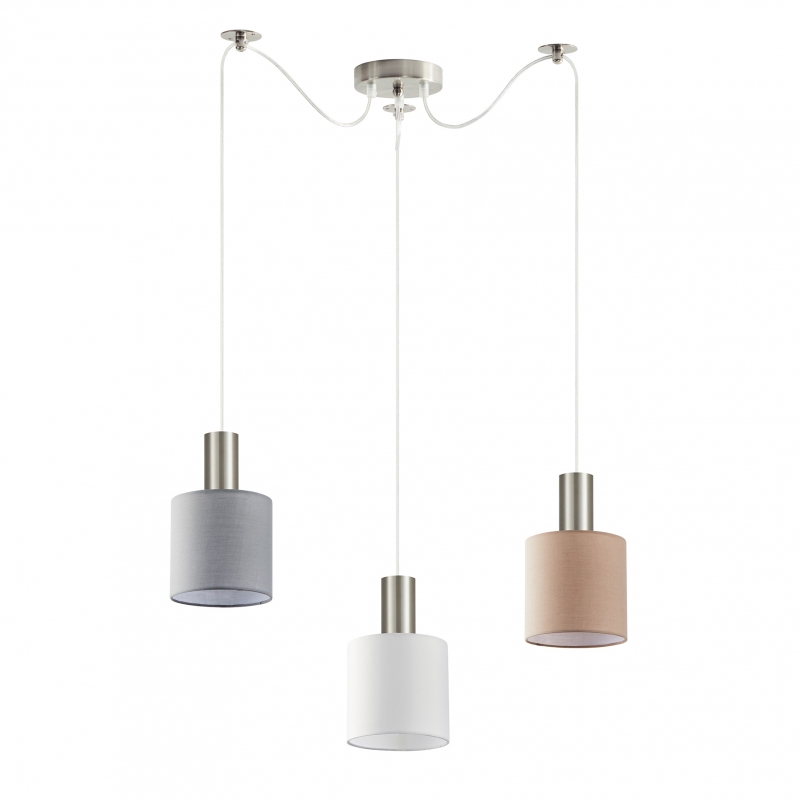 SE21-NM-4-BL3-SH12 ADEPT FLEX Nickel Matt Pendant White, Grey, Brown Fabric Shade+ SE21-NM-4-BL3-SH12 ADEPT FLEX Nickel Matt Pendant White, Grey, Brown Fabric Shade+