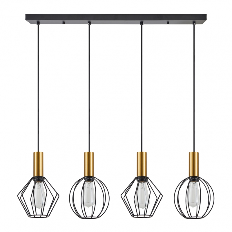 SE21-GM-4-4BL-GR12 ADEPT FLEX Gold Matt Pendant Black Metal Grid+