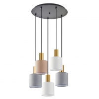 SE21-GM-4-5BL-SH123 ADEPT FLEX Gold Matt Pendant White, Grey, Brown Fabric Shade+ SE21-GM-4-5BL-SH123 ADEPT FLEX Gold Matt Pendant White, Grey, Brown Fabric Shade+