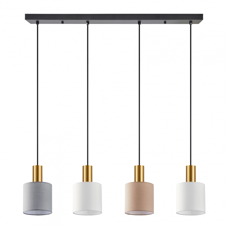 SE21-GM-4-4BL-SH123 ADEPT FLEX Gold Matt Pendant White, Grey, Brown Fabric Shade+ SE21-GM-4-4BL-SH123 ADEPT FLEX Gold Matt Pendant White, Grey, Brown Fabric Shade+
