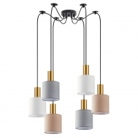 SE21-GM-4-BL6-SH12 ADEPT FLEX Gold Matt Pendant White, Grey, Brown Fabric Shade+ SE21-GM-4-BL6-SH12 ADEPT FLEX Gold Matt Pendant White, Grey, Brown Fabric Shade+