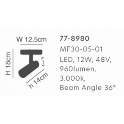 MF30-05-01 MAGNETIC FLEX 48V Spotlight 12W 960Lm 3000K Beam Angle 36° Lightings Surface Moun MF30-05-01 MAGNETIC FLEX 48V Spotlight 12W 960Lm 3000K Beam Angle 36° Lightings Surface Moun