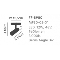 MFS30-05-01 MAGNETIC FLEX Smart 48V Spotllight 12W 960Lm Dim 2700K-6000K Beam Angle 36° Lightin